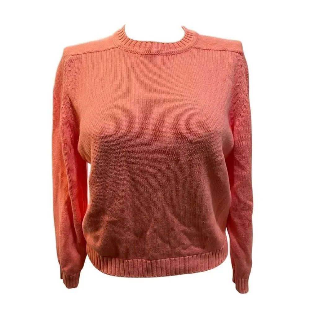 Vtg Lands’ End Womens The Drifter Crewneck Sweater 100% Cotton M Coral Normcore